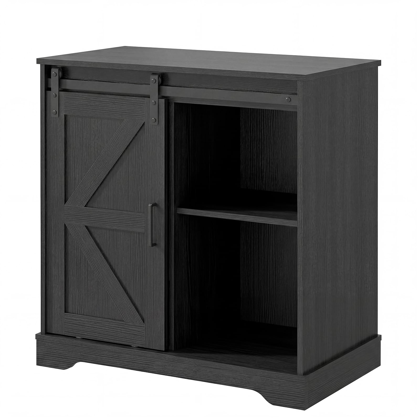 Panana Sliding Barn Door Buffet Sideboard Storage Cabinet Home Bar Kitchen Farmhouse Style (Black)