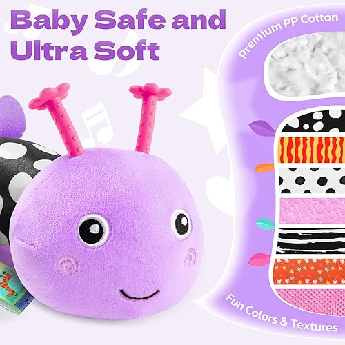 Miniatura 2 de HEMRLY Juguete sensorial para bebé de 0 a 6 meses, peluche musical de oruga con mordedor, arrugado, sonajero, espejo de bebé para el tiempo boca