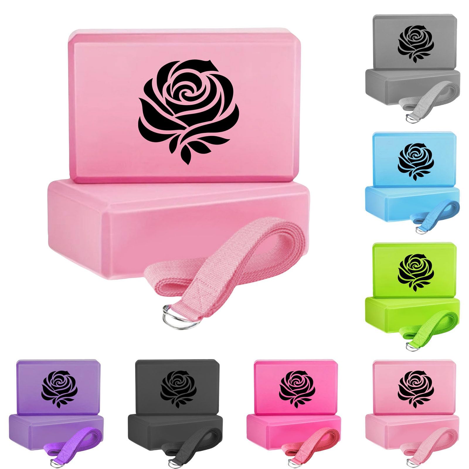 Personalised Yoga Blocks Set of 2 With Strap, Custom Yoga Brick with Logo Text, Lightweight EVA Foam Brick, Anti-Slip for Pilates, Stretching, Improve Flexibility - Includes 1 Straps (F)