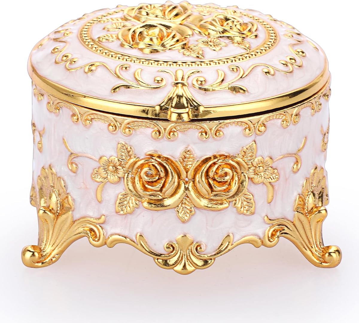 Hipiwe Vintage Round Jewelry Box Small Metal Trinket Storage Organizer | Gold Chest Ring Case Treasure Boxes Keepsake Boxes Earrings Necklace Storage Box Gift for Women