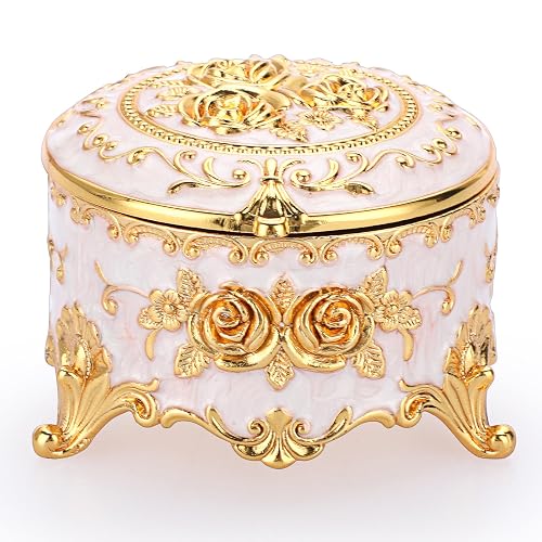 Hipiwe Vintage Round Jewelry Box Small Trinket Storage Organizer Box