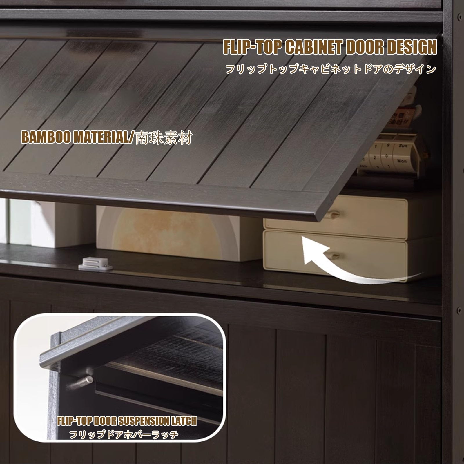 Bambus-Vitrine mit Acryltür, 4 Etagen, freistehend, Küche, Speisekammer, Lagerung, starke Tragfähigkeit, leicht zu reinigen, L 43 cm x H 70 cm