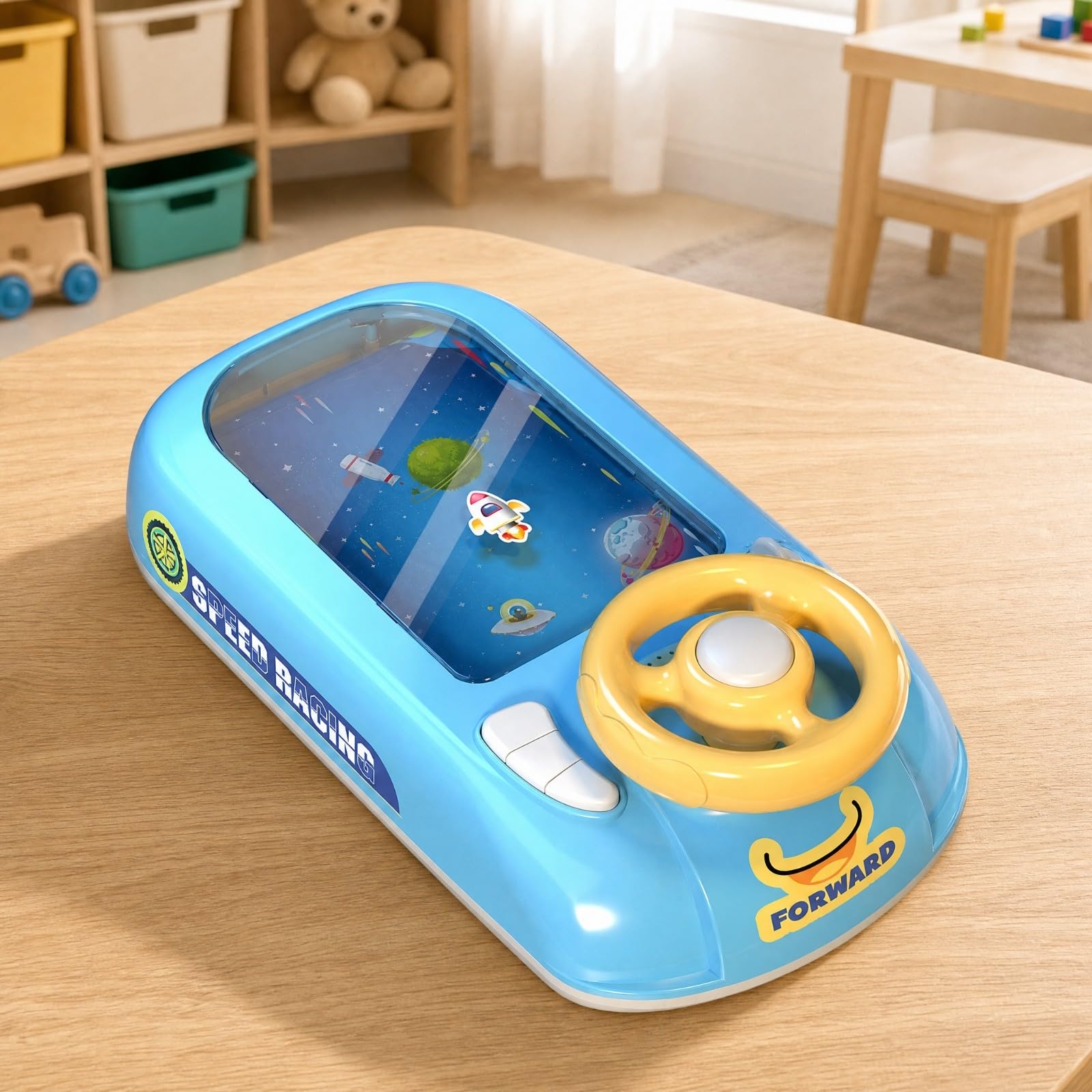 Gioco Guida Simulatore Spaziale da Tavolo per Bambini con Giallo E Pulsante Centrale con Ventose Antiscivolo Adatto Regalo Compleanno