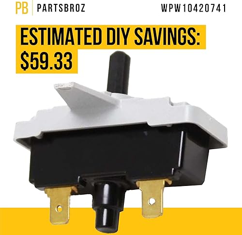 Miniatura 4 de PartsBroz WPW10420741 - Interruptor de empuje para arranque, compatible con el secador Whirlpool Amana Roper Admiral, sustituye a AP6021228