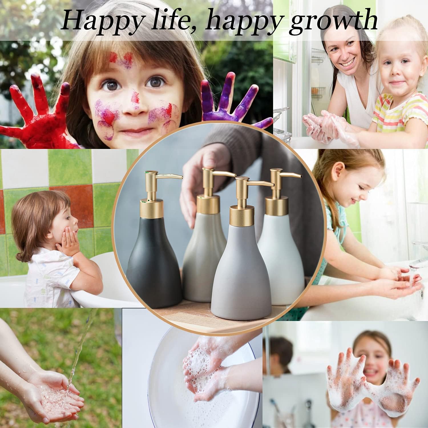 Gold Dispenser Bottle for Bathroom Countertop, Ceramic White Dish Soap Dispenser for Kitchen Sink Soap Pump Lotion, Modern Hand Soap Dispenser with Gold Pump for Liquid Laundry Shower 280ml - Image 7