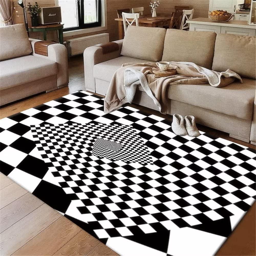 Tapis de salon à carreaux noirs pour une chambre moderne