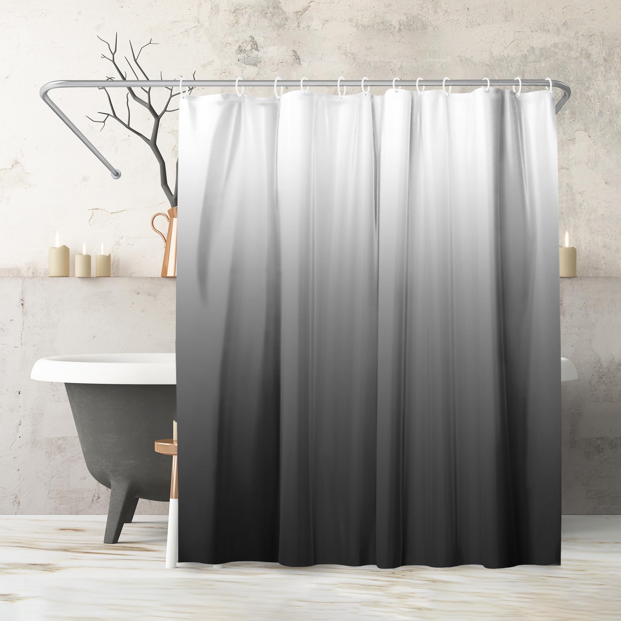 Americanflat zasłona prysznicowa 180 x 200 cm – wodoodporna zasłona łazienkowa, 100% poliester, z metalowymi przelotkami i 12 plastikowymi haczykami – w kolorze szary ombre