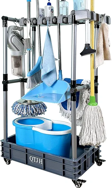 QTJH Floor-Standing Multi-Functional Cleaning Tool Organizer storage broom mop and cleaning supplies