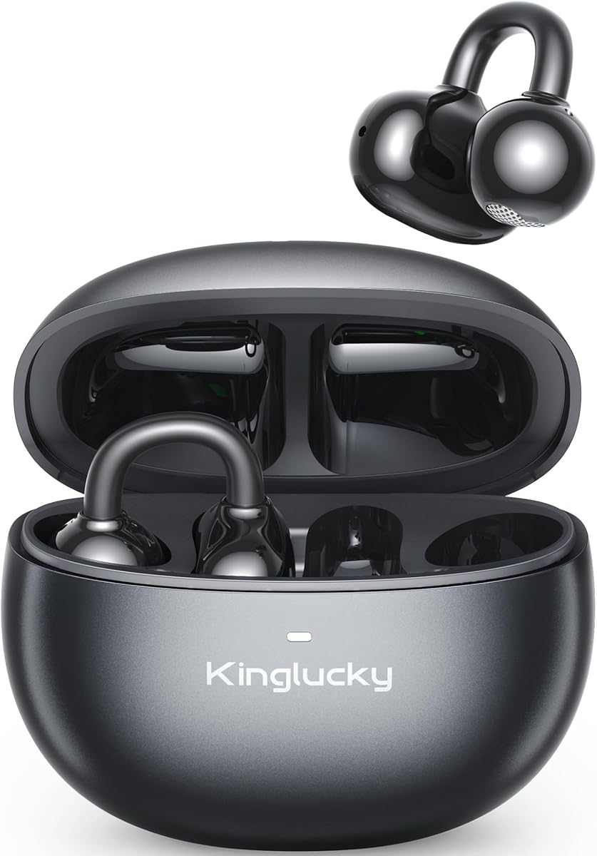 Kinglucky Upgraded Clip-On Earbuds Comfortable fit & Crystal-Clear Sound, 50H Playtime Open Ear Buds Bluetooth 6.0 Wireless Headphones for Women Ideal for Small Ears,Sports,Workouts,Glasses Black