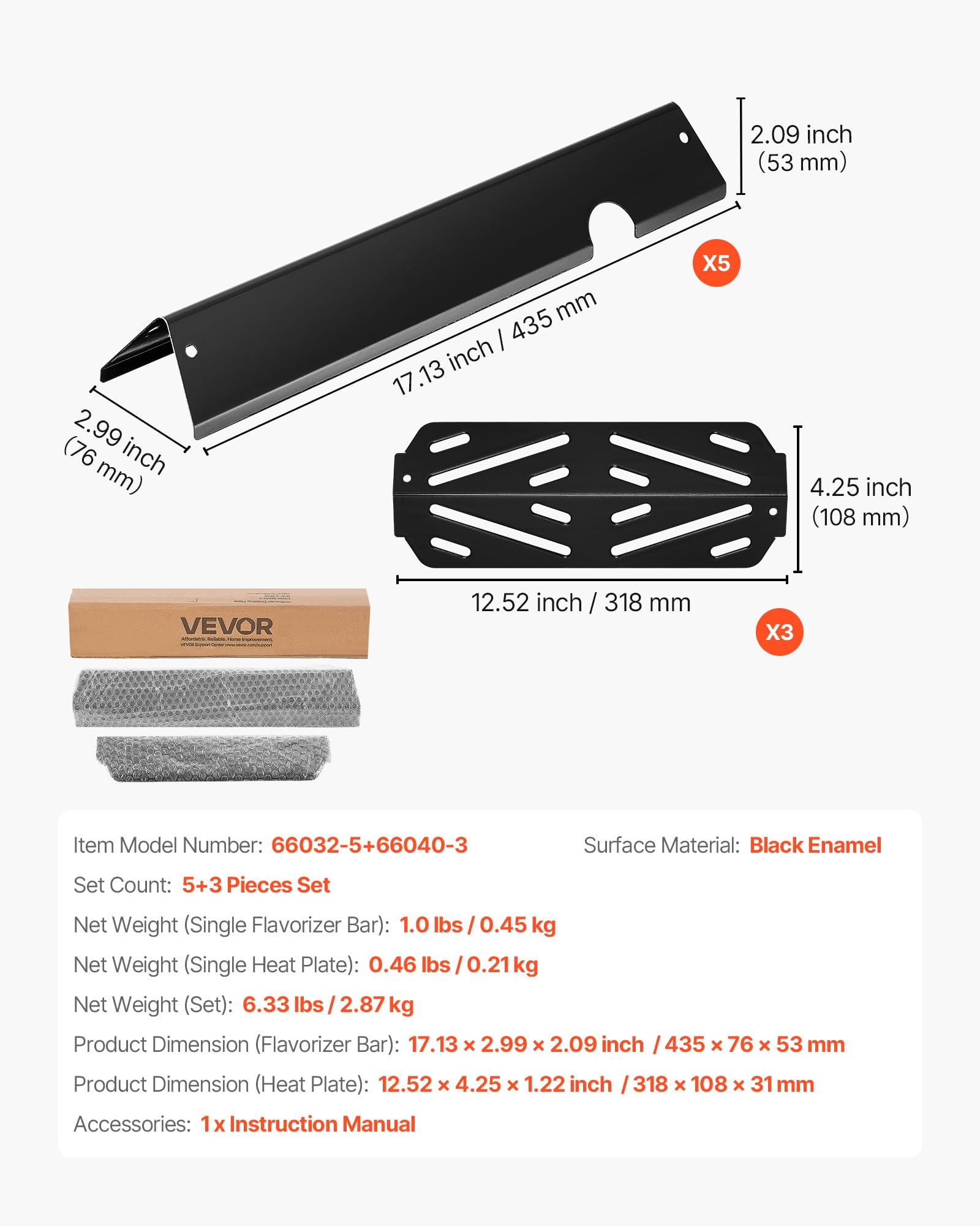 VEVOR Barre Cache-brûleur et Diffuseur de Chaleur pour Barbecue 8PCs, Déflecteur de Graisse pour Brûleur 43,5 cm, pour Weber Genesis II 310, 315, 335, 340, E/S 325s, ES/SX 325s, E/S 335, EX/SX/EPX-335