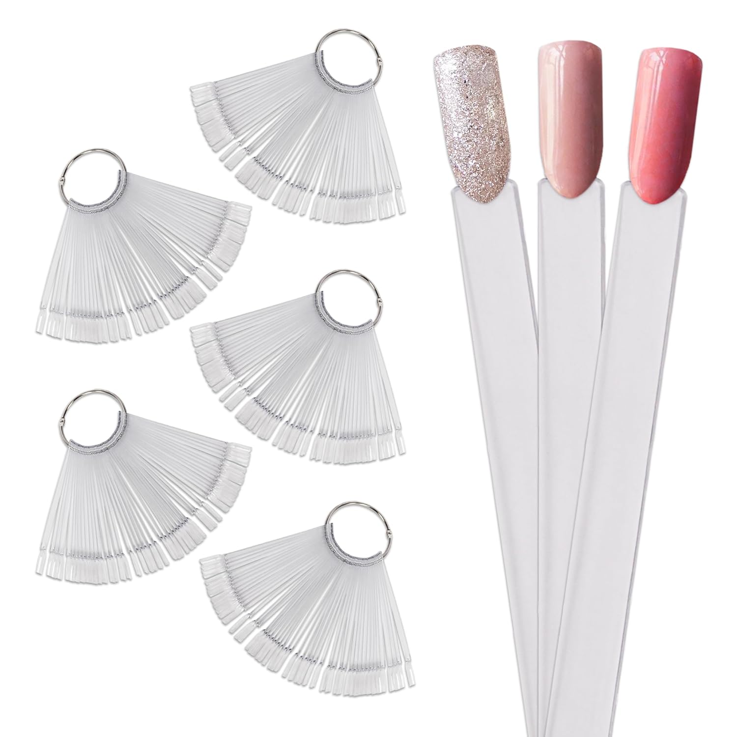 Getmore 500pcs=1050 Pcs Clear Fan-shaped False Fake Nail Art Tips Sticks Polish Display Tool