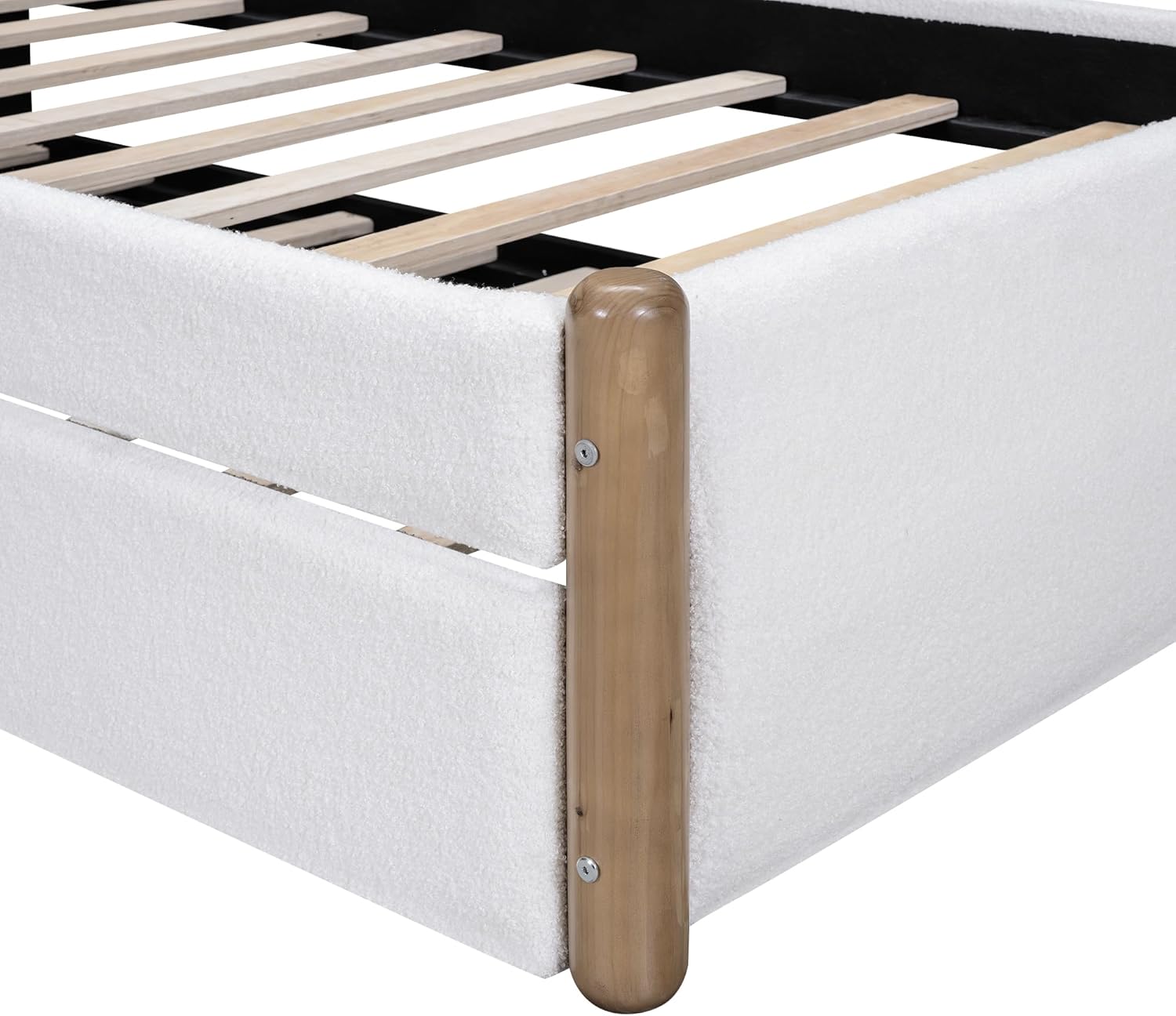 Twin Size Upholstered Platform Bed with Wood Supporting Feet and Twin Size Trundle, Modern Berber Fleece Bed Frame for Kids Boys Girls Bedroom (White/Berber Fleece2, Twin)