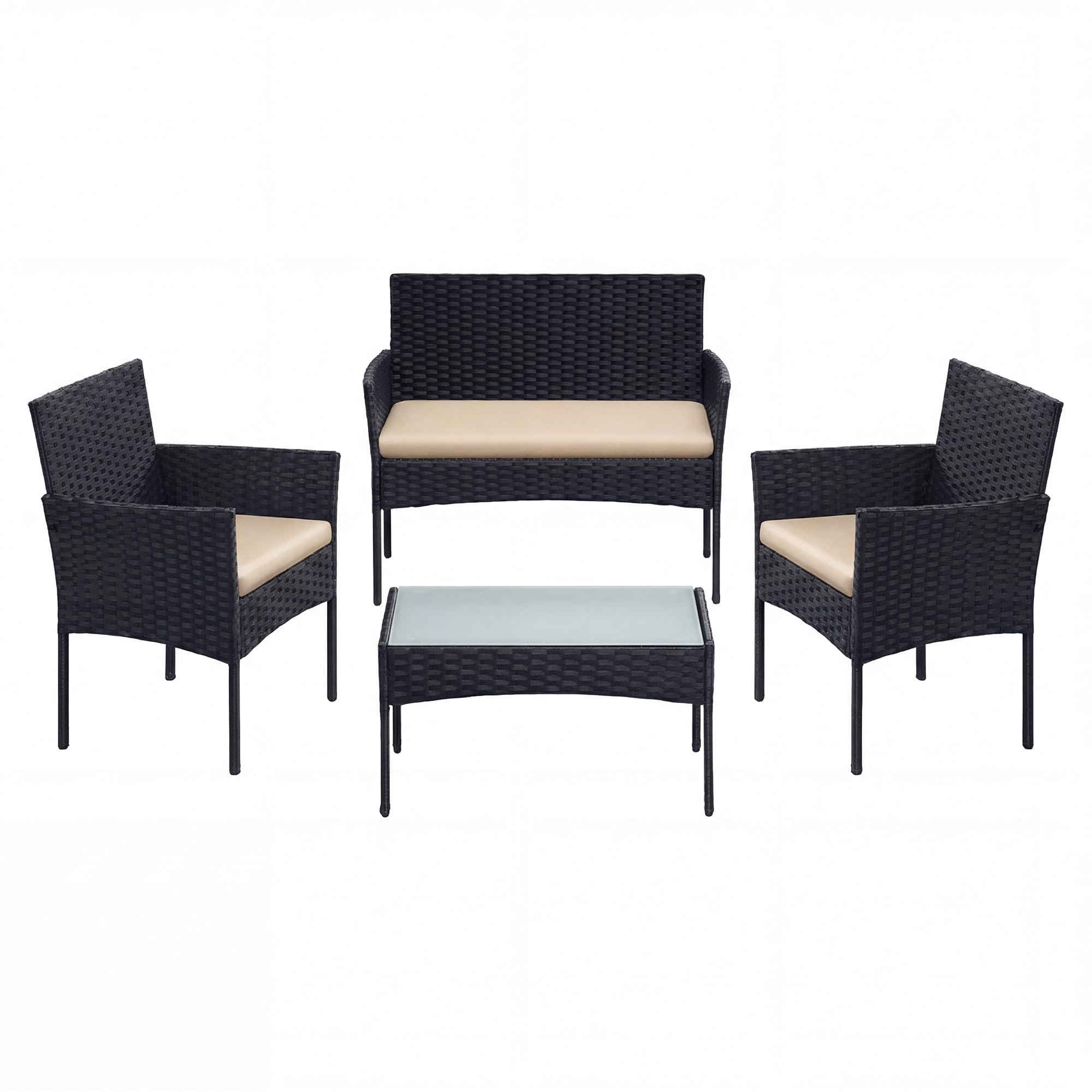 SONGMICS Garden Furniture Sets, Polyrattan Outdoor Patio Furniture, Conservatory PE Wicker Furniture, for Patio Balcony Backyard, Brown and Taupe GGF002K01