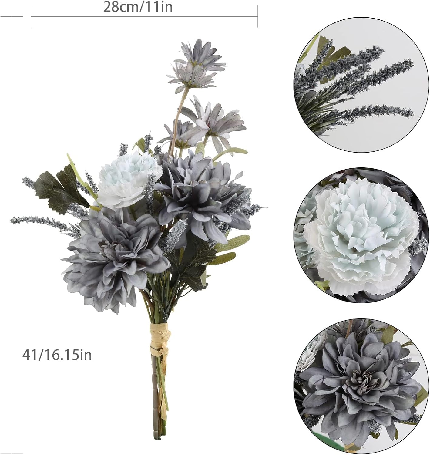Artificial Flowers for Vase, 2 Bouquets of Grey Blue Silk Flowers Realistic Faux Flowers for Vase Fake Flower Arrangements for Home Decor Centerpiece Table Decorations (Dusty Blue)