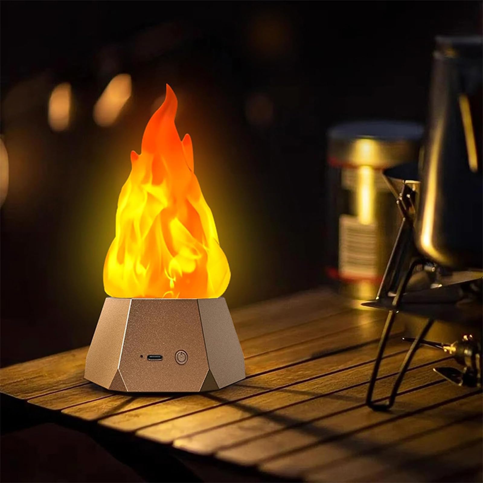 Lancoon 3D LED Fake Fire Flame Light with 3-Mode Flame Rechargeable Flickering Lamp Outdoor Camping for Christmas Halloween Festival Party Home Decoration