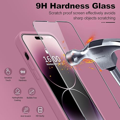 Miniatura 336 de BossKiss Funda compatible con iPhone 14 Pro, silicona mejorada [protección de cámara] [2 protectores de pantalla 9H], forro interior de microfibra