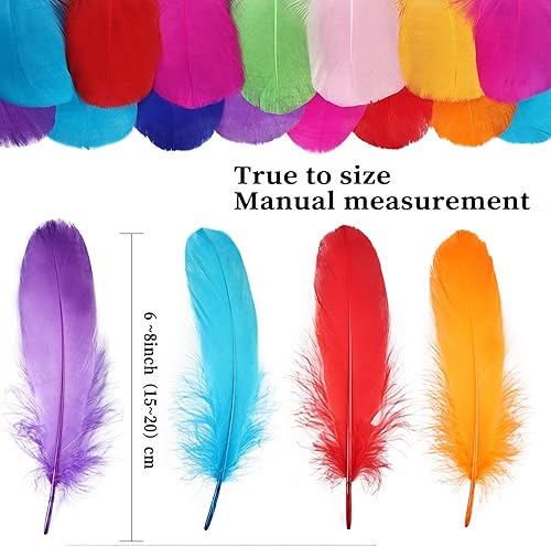 Miniatura 2 de FeelfunFeather 120 plumas de ganso coloridas naturales a granel de 6-8 pulgadas, 5.9-7.9 in, plumas de ganso Nagoire para manualidades, bricolaje,