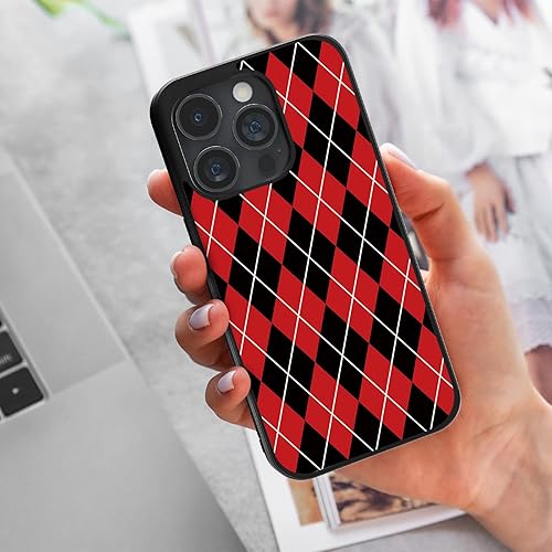 Miniatura 7 de Eomnniofoy Retro Preppy Argyle - Fundas estéticas con patrón geométrico para iPhone 5678XXsXr11121314miniProMaxPlus negro y rojo