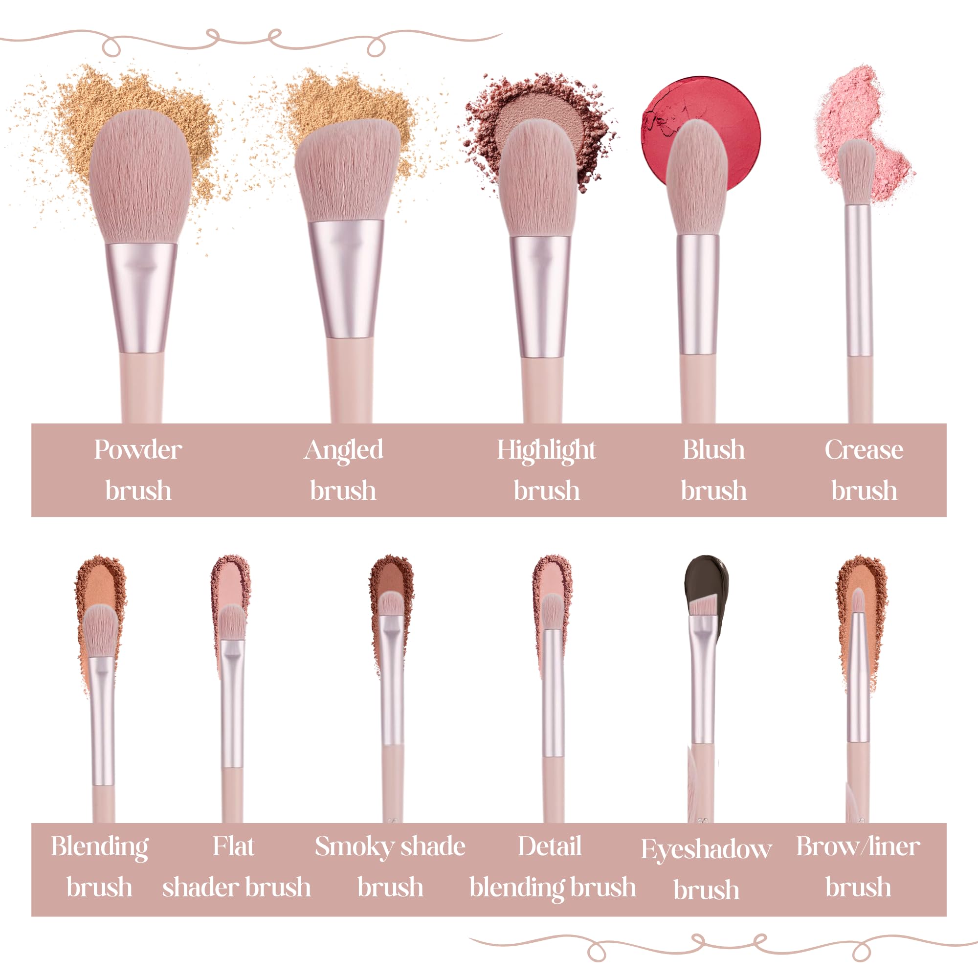 Makeup Brush Set (11 Pieces), Includes Foundation, Powder, Concealers, Highlighter, Contour - Image 3