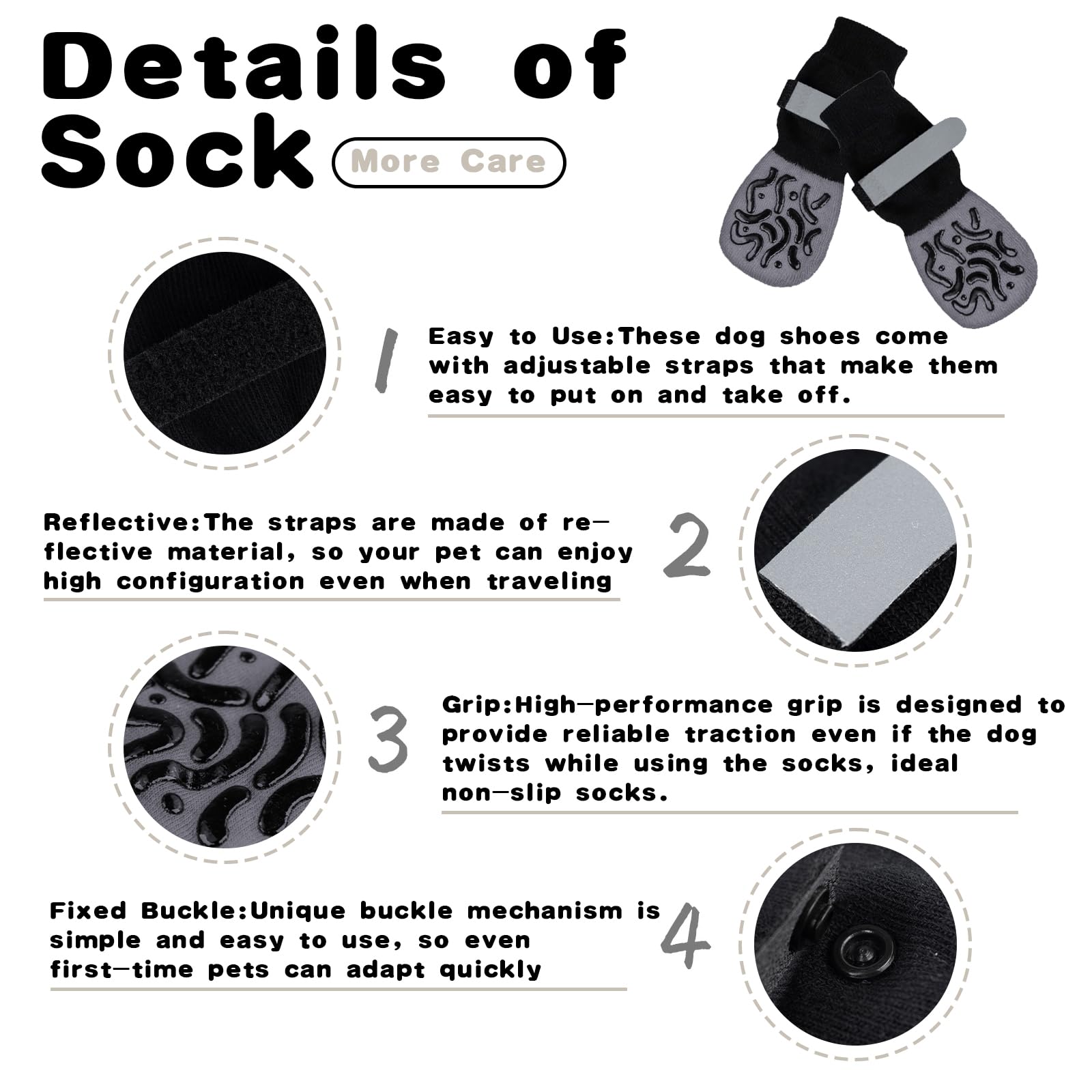 Muecleao Dog Socks Paws Stop Licking, 2 works Non-Slip Grip Socks with Reflective Straps - Image 3