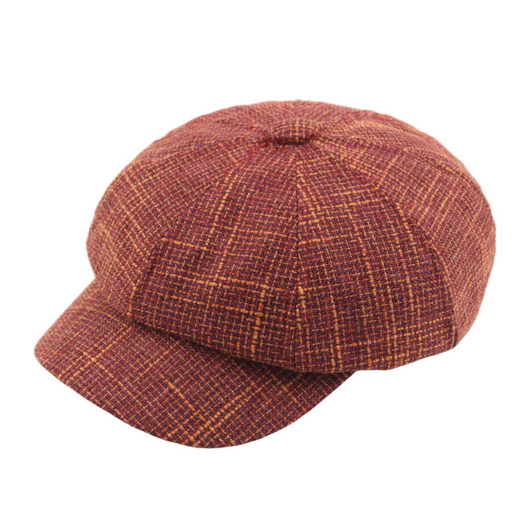 Plaid Newsboy Cap for Woman Retro Flat Baker Hat Ladies Casual Spring Autumn Vintage Gatsby Caps, Red, 58cm
