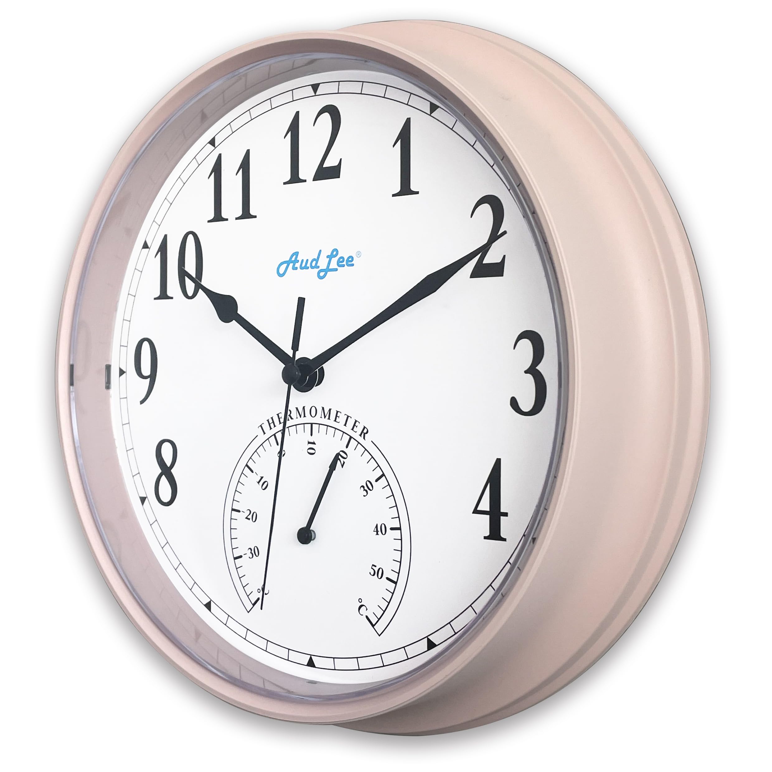 Audlee Coral (New) 25Cm Tub Indoor Wall Clock With Thermometer. Battery Operated Round Clock. Decorative Clock For Home/Office, Sweep Movement (Coral)