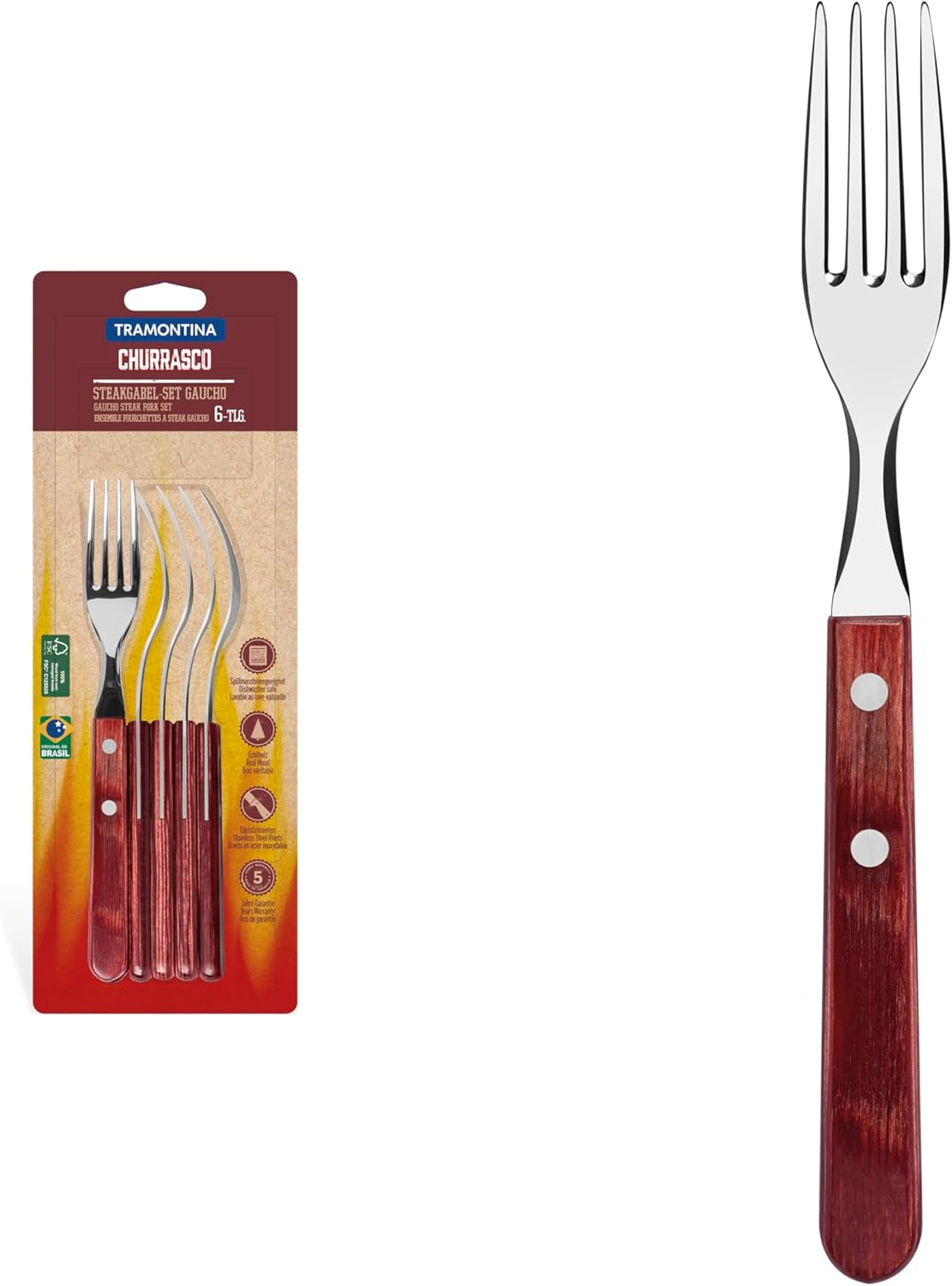 Tramontina 29899/160 Art.no. 29899/160 6 Pieces Jumbo Forks Set, Stainless Steel, Multi Colour