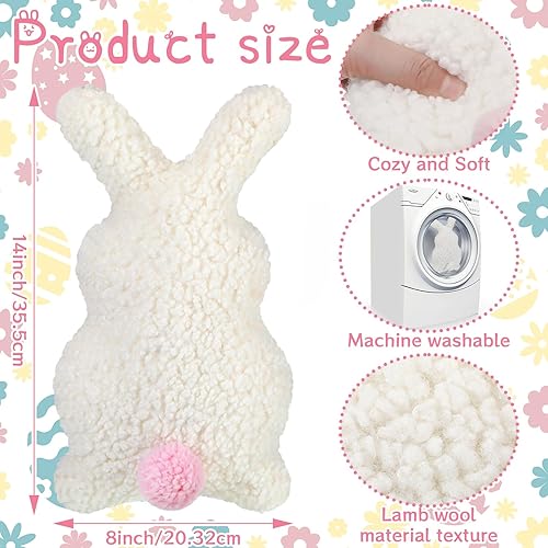 Miniatura 2 de Yuntau 2 almohadas de Pascua con forma de cola de conejo blanco, almohada para abrazar, almohada de conejo abrazable, decoración para Pascua,