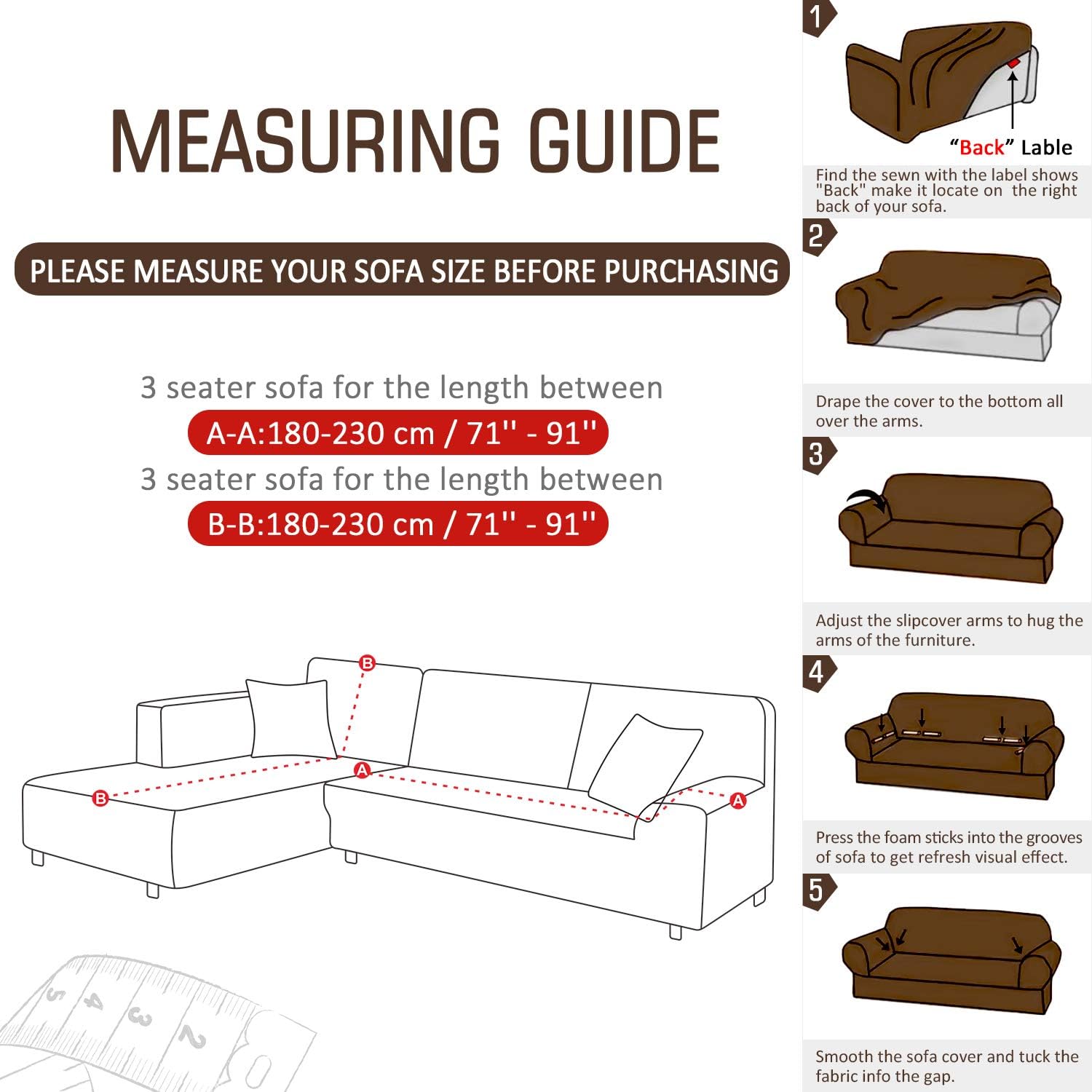 TAOCOCO Water Resistance Sectional Couch Covers 2pcs L-Shaped Sofa Covers Stretch Sofa Slipcovers with 2pcs Pillowcases L-Type Polyester Fabric Softness Sofa Covers 3 Seats +3 Seats (Seal Brown)
