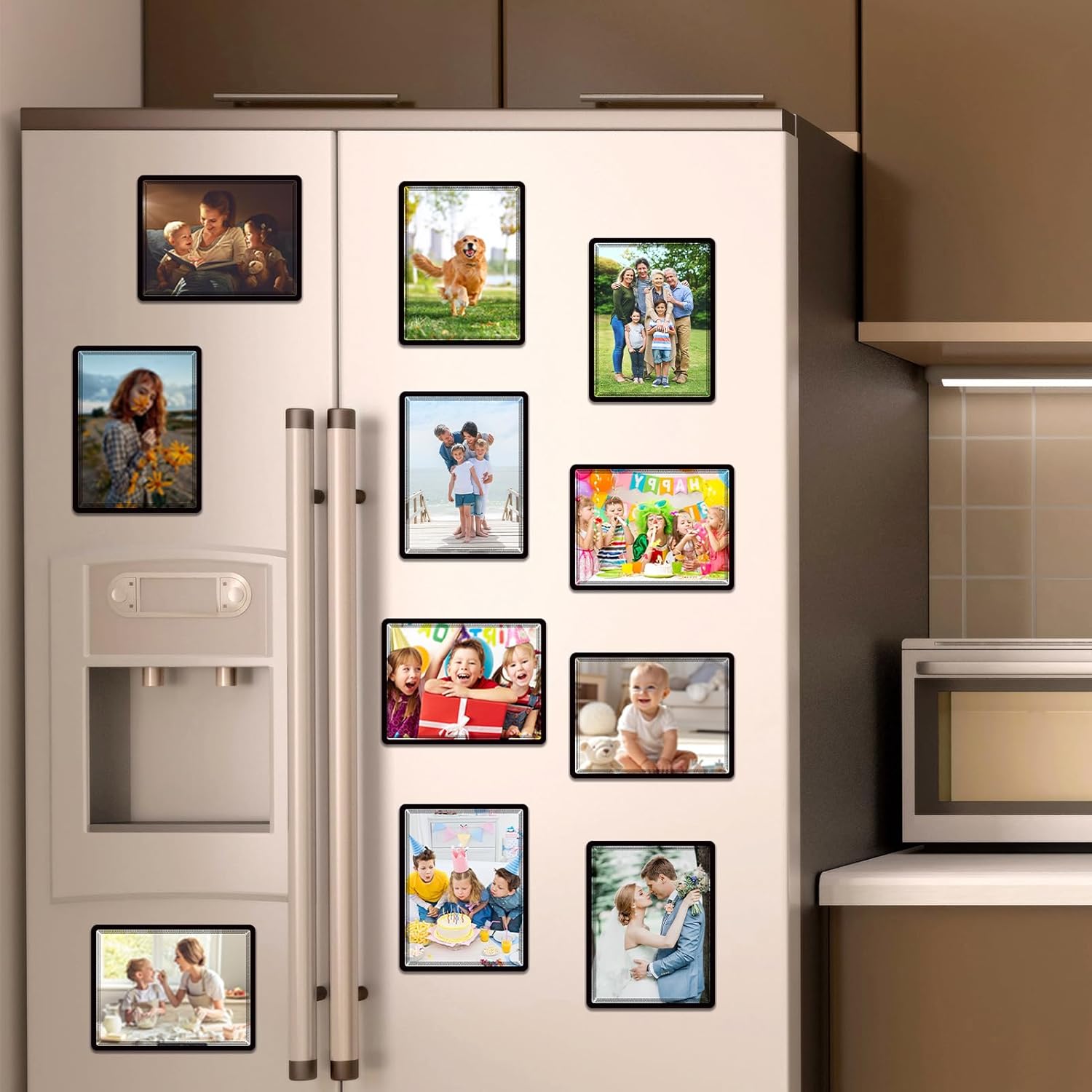 Dot Magnetic Photo Holder (4"x6"-16Pack),Adhesive Backing For Smooth Surface-Glass/Fridge Black Border Frame Decoration For Classroom