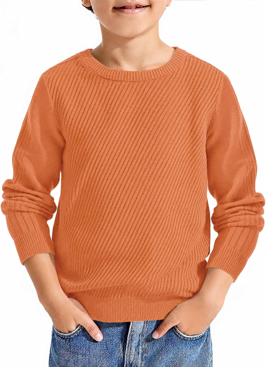 Haloumoning Boys Texture Sweaters Kids Crewneck Pullover Sweater 5-14 Years