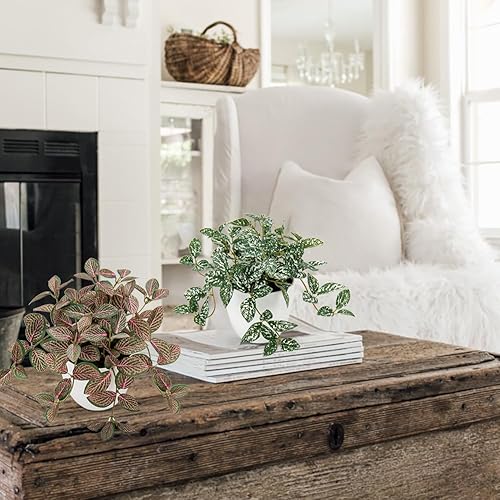 Miniatura 4 de Hollyone Plantas falsas, 2 paquetes de plantas artificiales de interior con maceta de plástico blanco, pequeña planta falsa en maceta para el hogar,