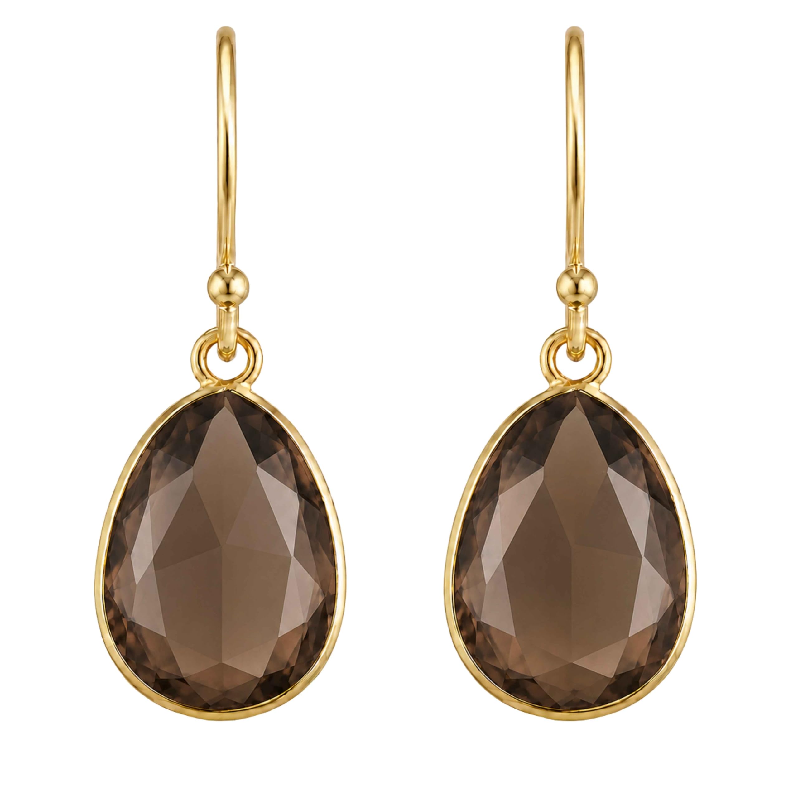 Orecchini Pendenti in Argento Sterling 925 Placcato Oro con Quarzo Fumé Naturale - Design Elegante e Raffinato per Donna - Gemme a Forma Libera Sfaccettate