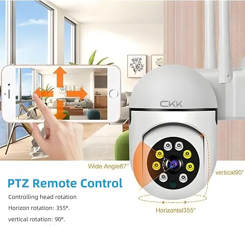 Miniatura 7 de CKK Cámara de seguridad inalámbrica 1080P, 2 cámaras PTZ WiFi de 2 MP para el hogar (doble banda 2.4G5G), panorámicainclinación de 360, visión