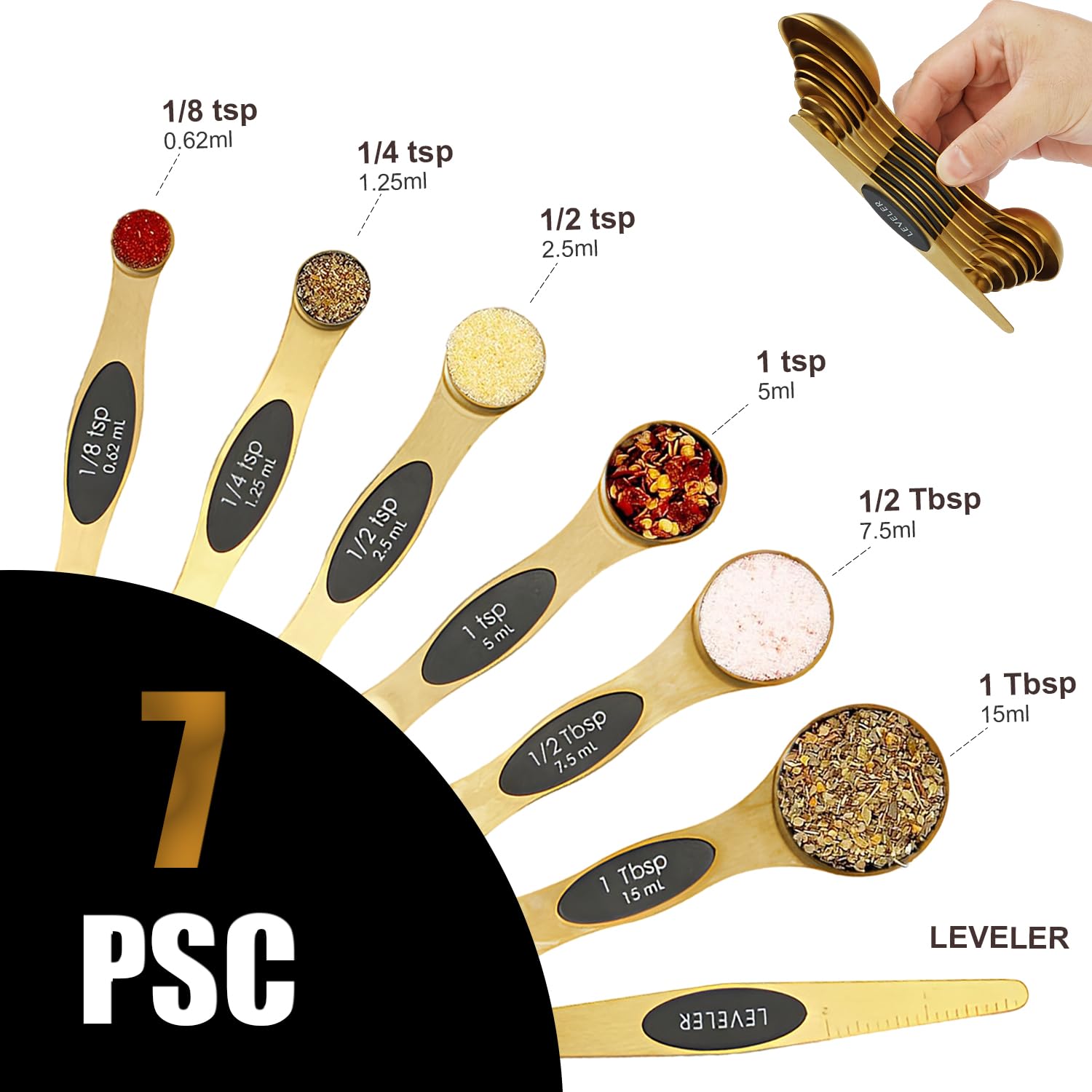 Lot De 8 Cuillères à Mesurer Double Face En Acier Inoxydable Avec