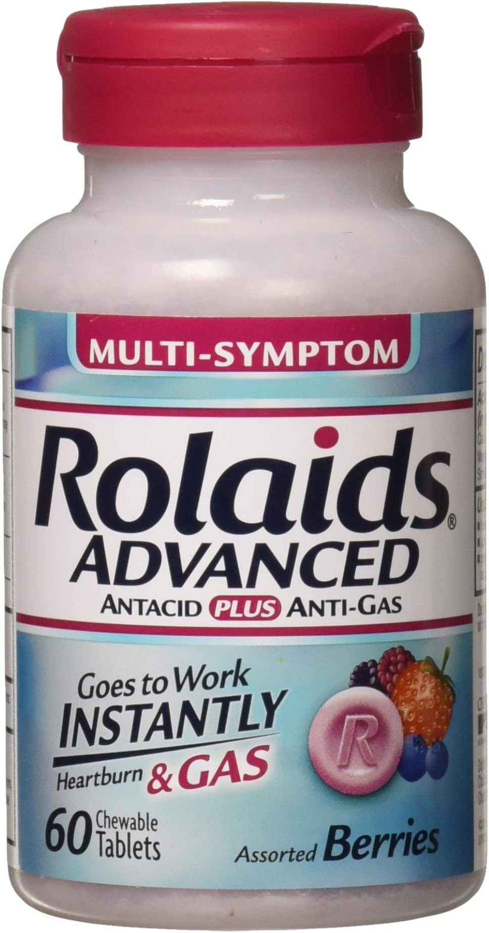 Rolaids Advanced Antacid Plus Anti Gas Tablets Mixed Berry, 60 Count (Pack of 3)
