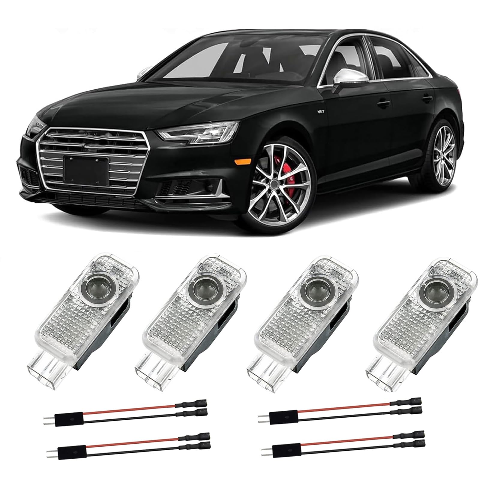 4 Projecteurs Logo LED Pour Porte Audi A1 A3 A4 A5 A6 A7 A8 Q3 Q5 Q7 TT - Projection Au Sol, Plug & Play - 2012-2024 - 4
