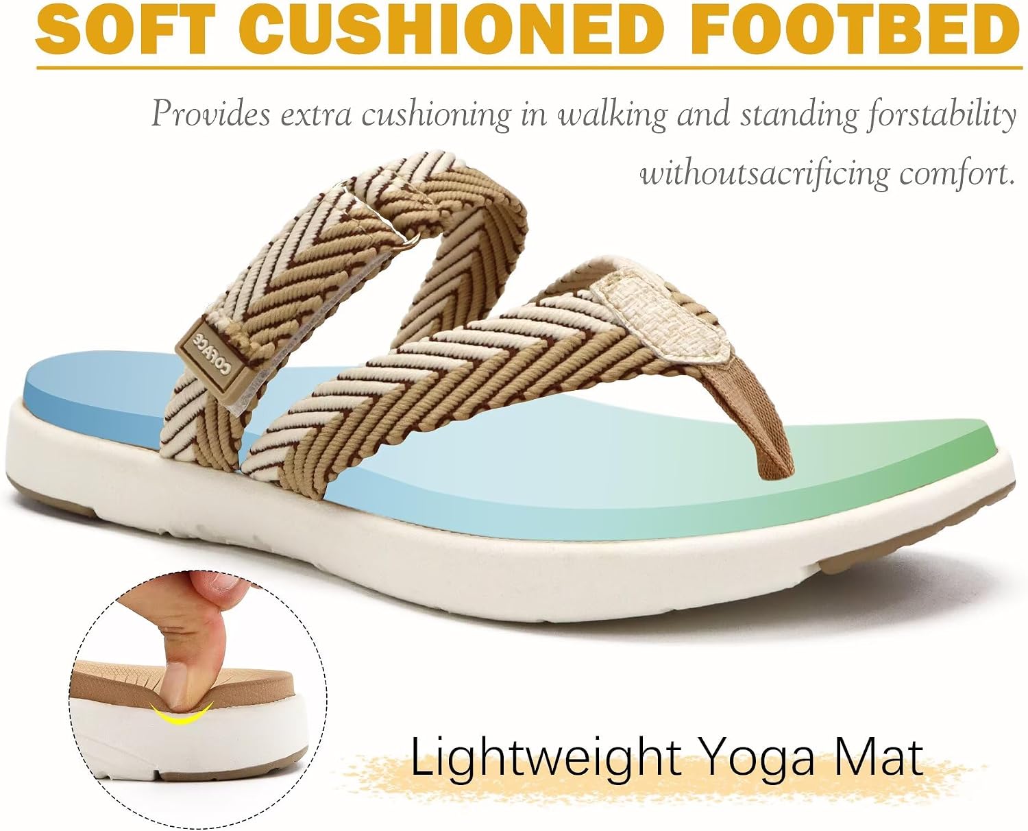 COFACE Womens Trendy Orthotic Flip Flops Lightweight Yoga Mat Thick Cushion Walking Thong Sandals Adjustable Slip On Slippers With Comfortable Plantar Fasciitis Arch Support image 5