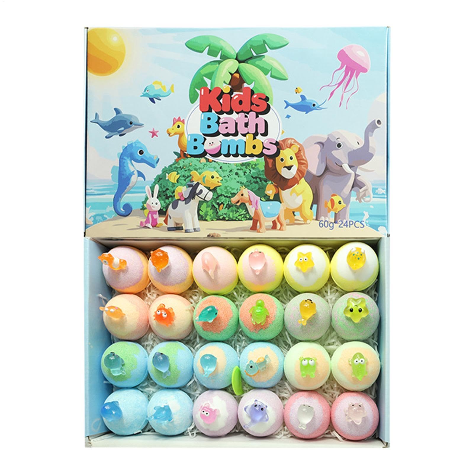 Badesalz-Kugel, 24-teiliges Set, entspannender Körperreiniger | Badesalz mit Tierspielzeug für Zuhause, Badewanne, Reisen, Hotel, Kinder, Mädchen, Spa-Geschenk
