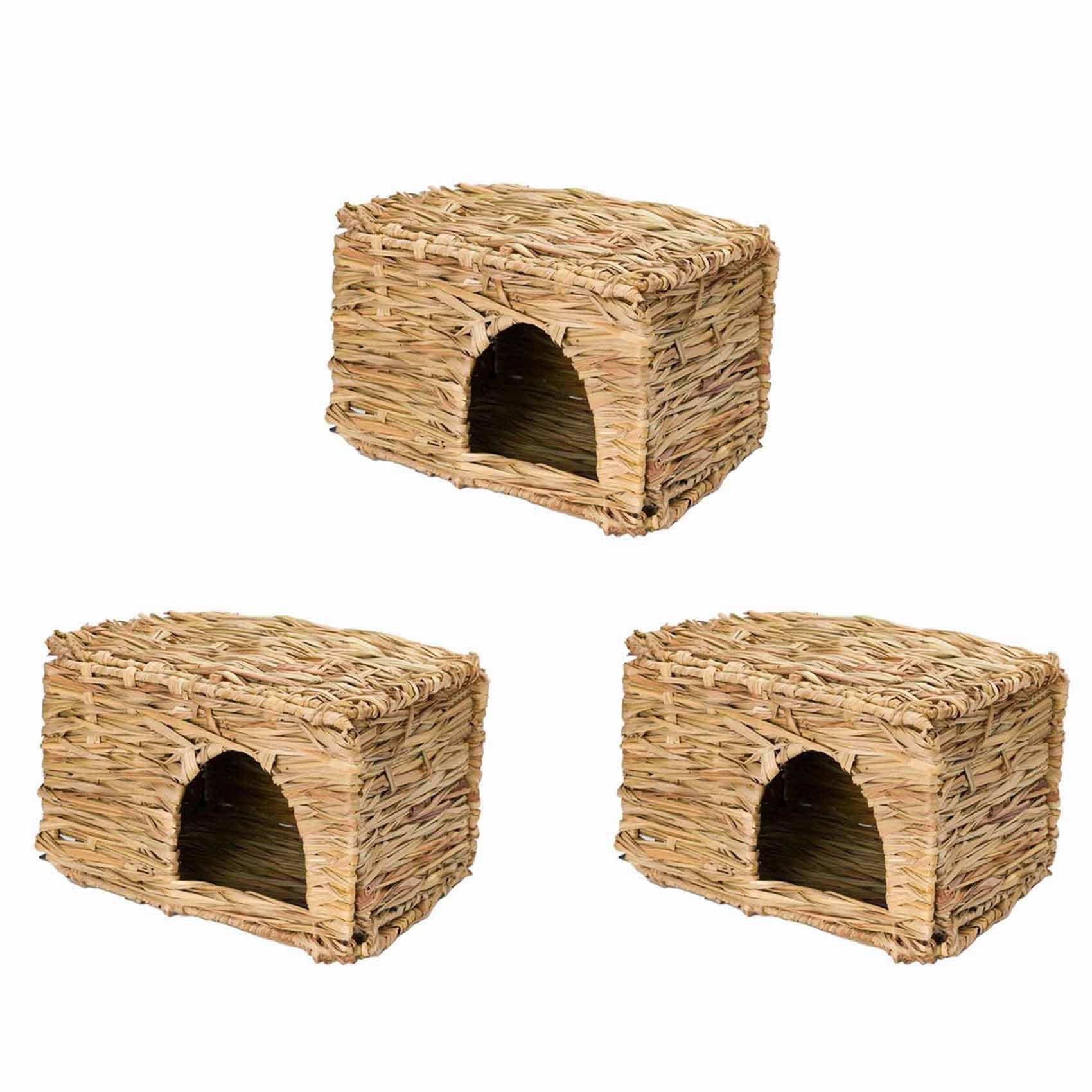 Jouet d'herbe lapin cochon d'Inde furet : lot de 3 maisons de paille pliantes