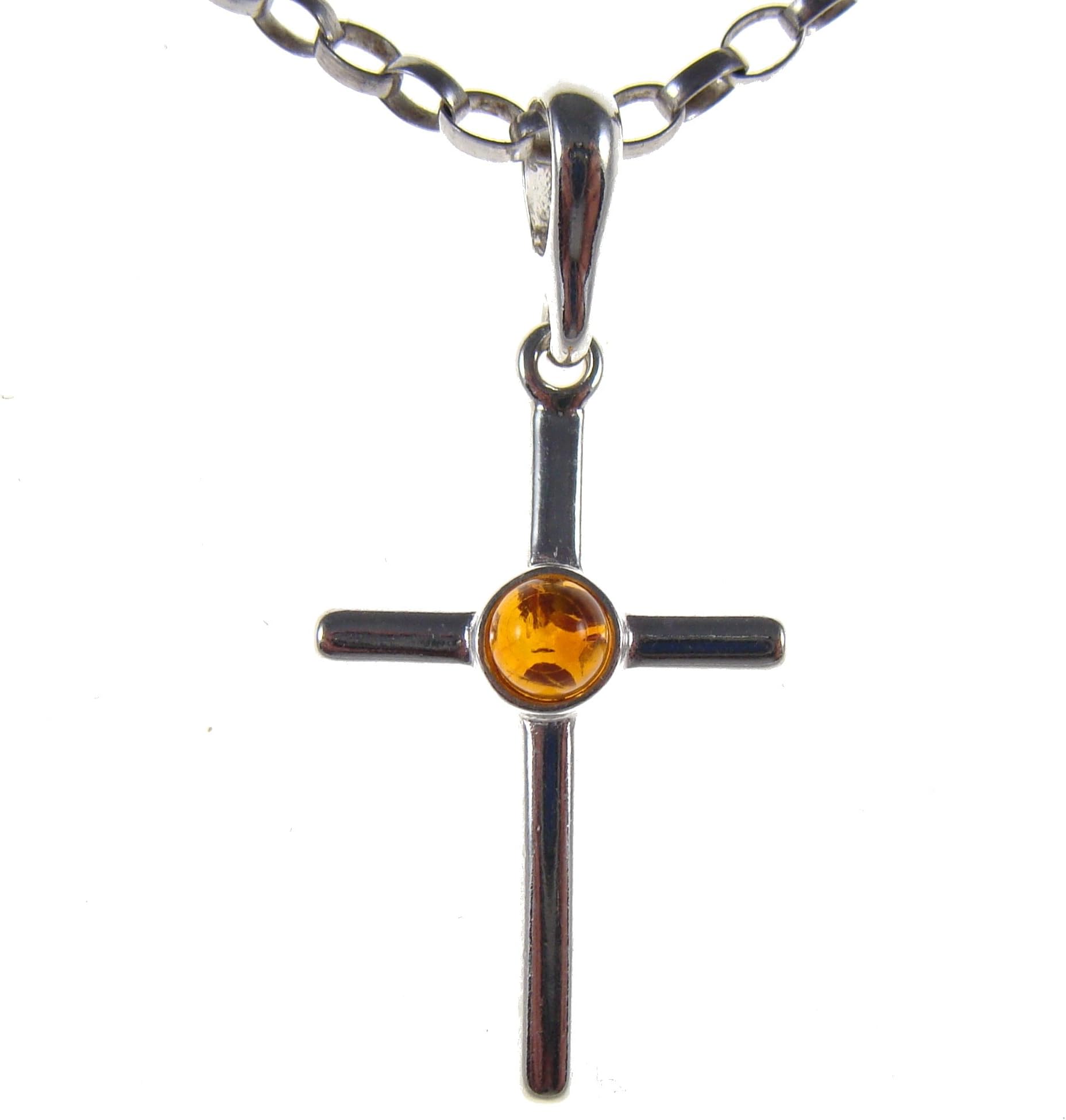 Baltic amber and sterling silver 925 cognac cross pendant (no chain)