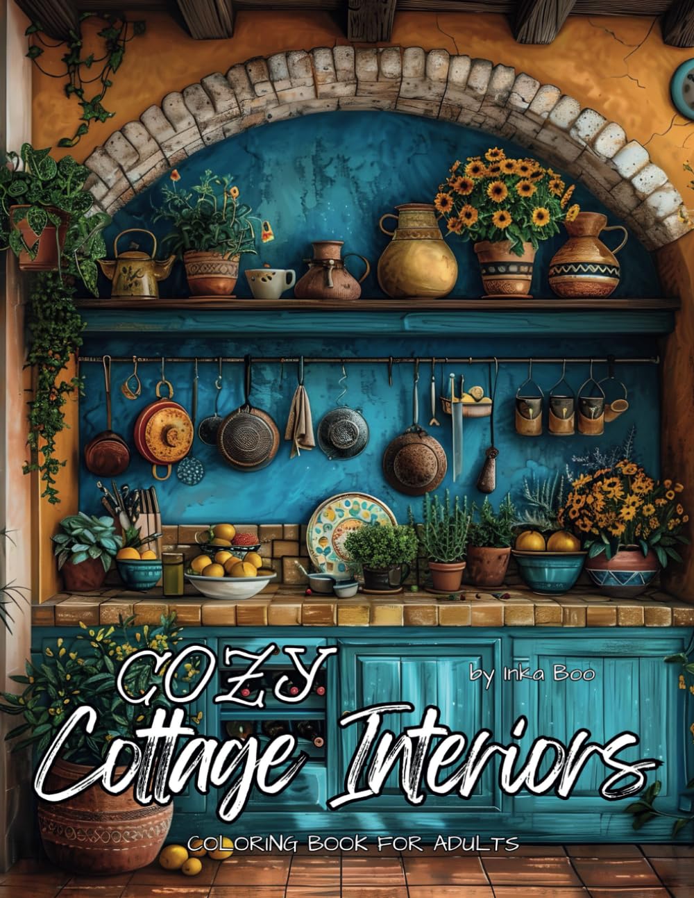 Cozy Cottage Interiors Coloring Book for Adults: Rustic Country Life Houses and Cottages, Interior Design Coloring Pages for Relaxation