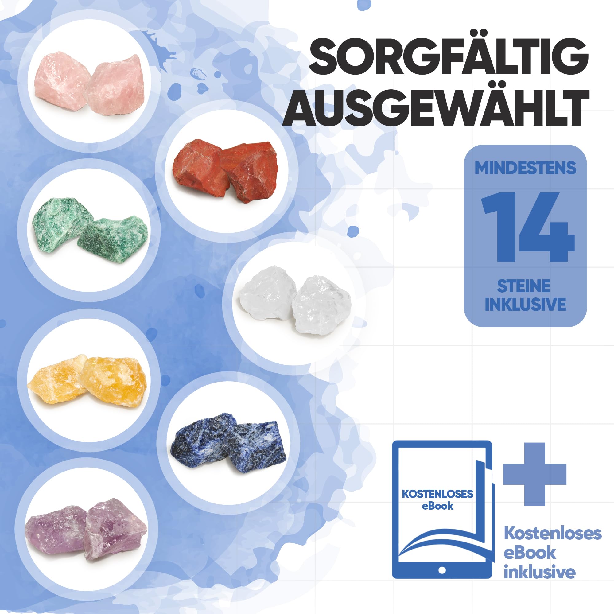 PURAJA Große Wasserstein Mischung | Premium Natursteine | Heilsteine Set mit den 7 beliebtesten Natursteinen | 300g Edelsteine für Trinkwasser | Wassersteine zur Wasseraufbereitung