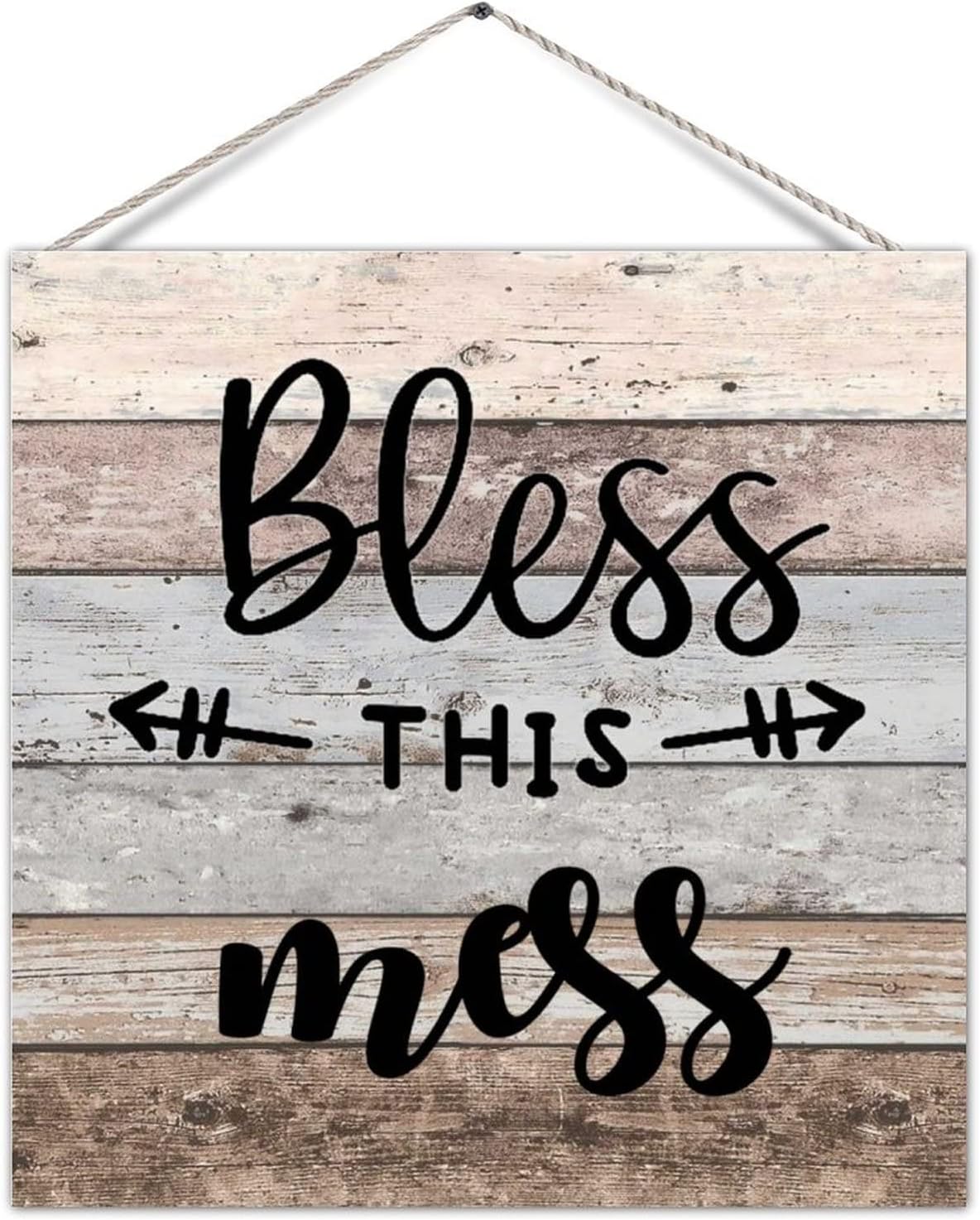 Wood Pallet Sign Bless This Mess Motivational Decorative Wood Welcome Sign with Rope Inspirational Wooden Wall Pediment Wall Hanging Plaque for Indoors Outdoors Lake House Decorations 12in