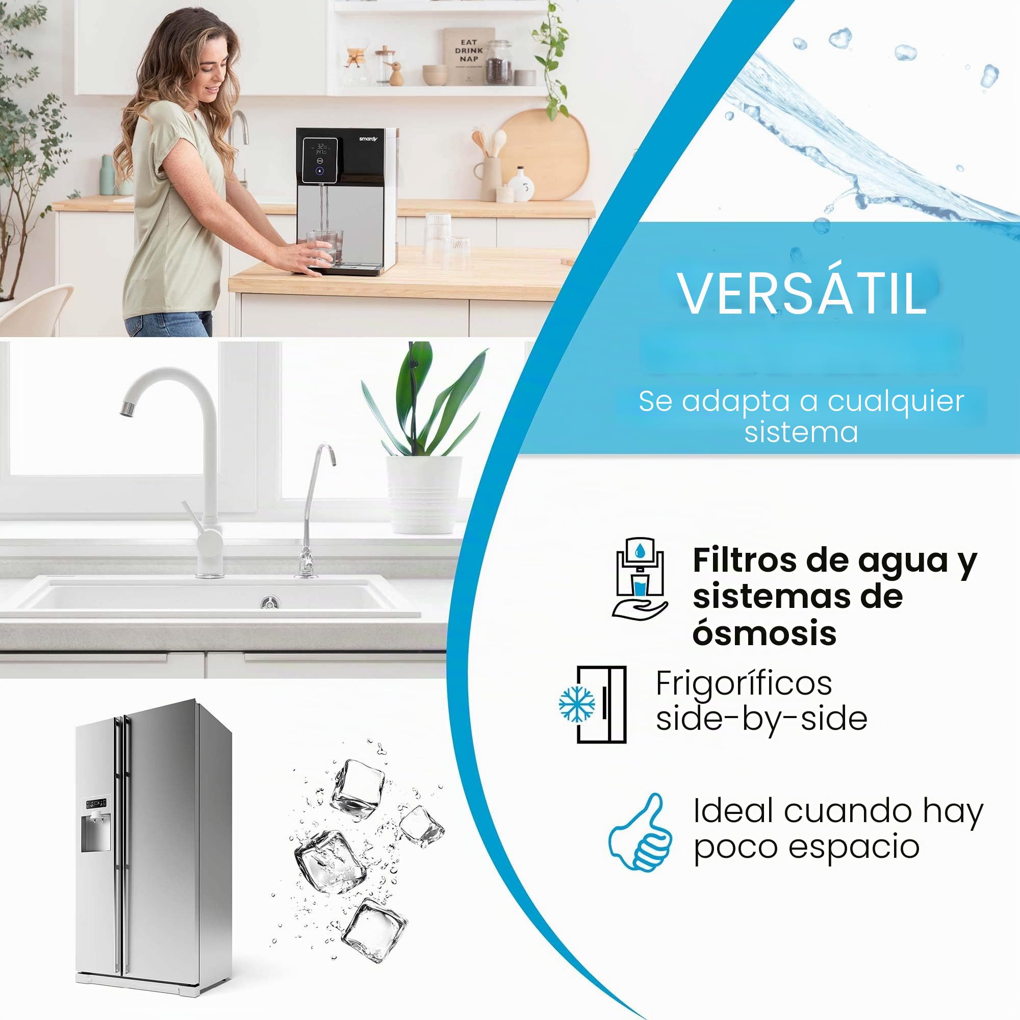 smardy ZO014 Kit de Conectores con 10m de manguera 1/4 pulgada (6,35mm) – para neveras side by side, ósmosis inversa, frigorífico americano y filtro de agua – montaje rápido sin herramientas
