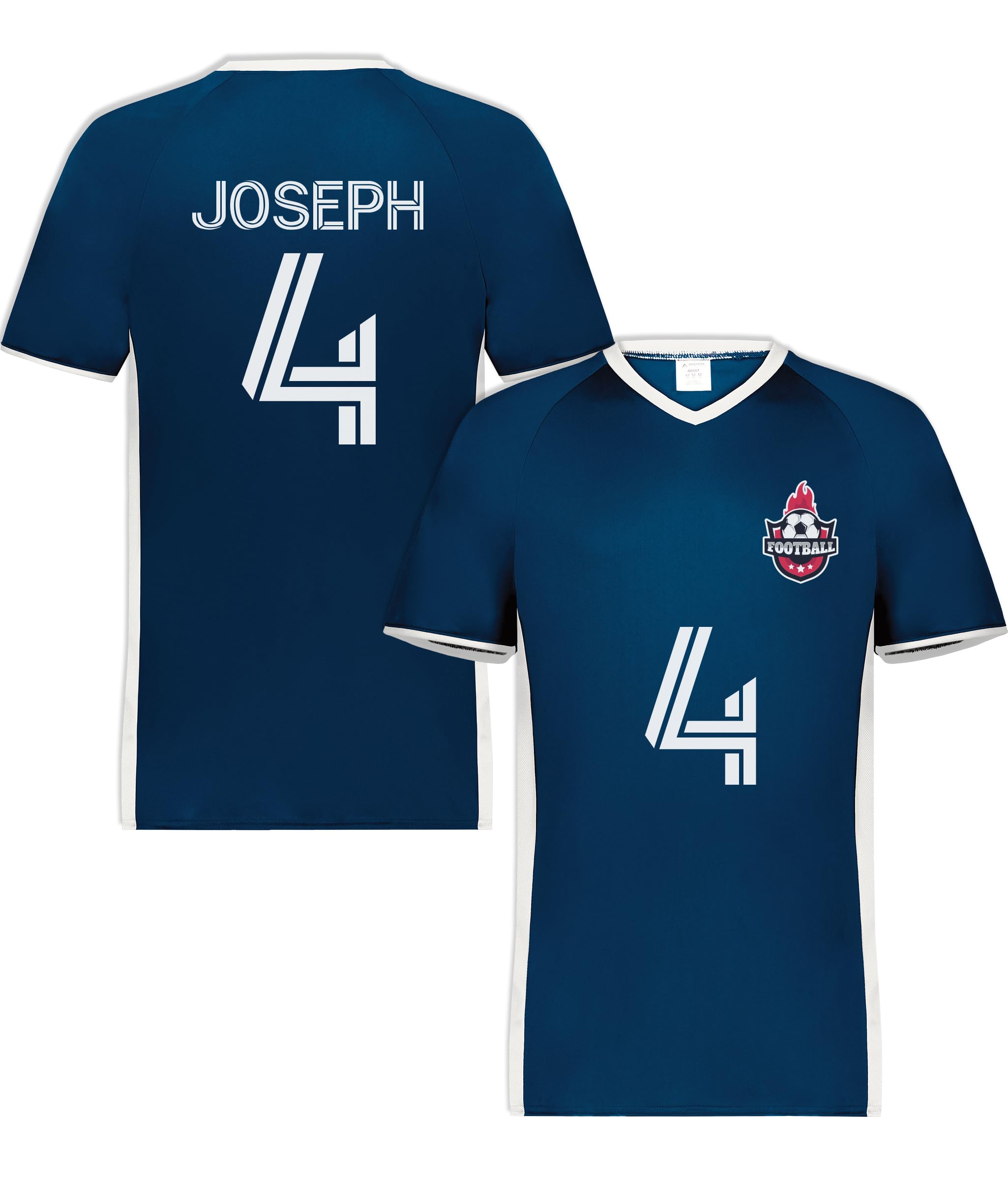 Custom Soccer Jersey with Name Number Team Logo Personalized Soccer V-Neck Shirt for Youth Large Navy