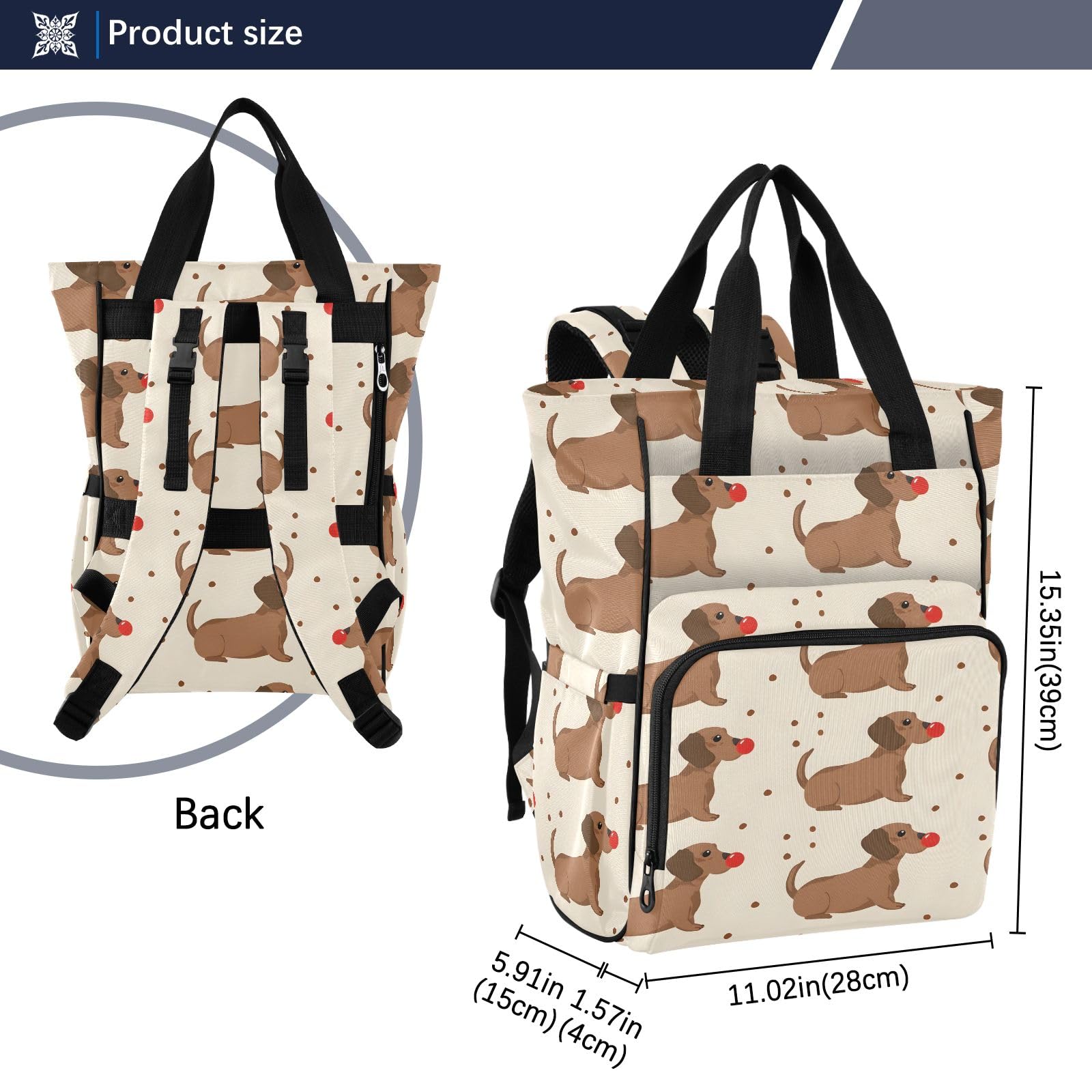 Mnsruu Borsa per pannolini per bambini bassotto zaino grande borsa impermeabile da viaggio borse per pannolini per mamme e papà