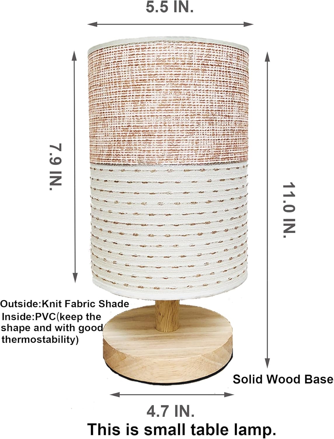 AFORTLO Table Desk Lamp, Small Fabric Boho Decorative Nightstand Night Light Solid Wood Base Lamp for Bedroom,Living Room,End Table or Office with Bulb (Brown Knit Fabric)