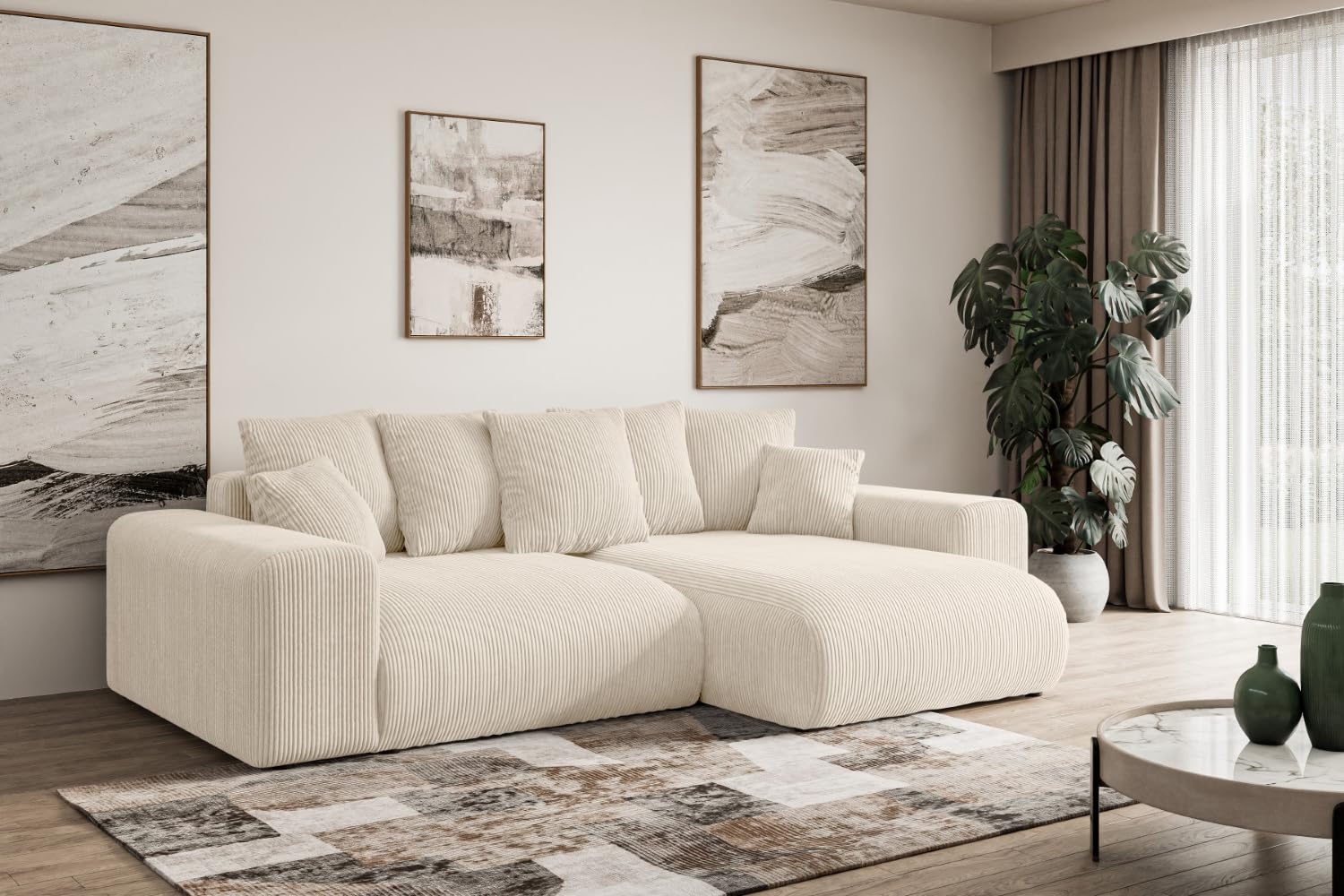 ALTDECOR Ecksofa mit Schlaffunktion L-Form Eskar-L 266x176x72 - Beige