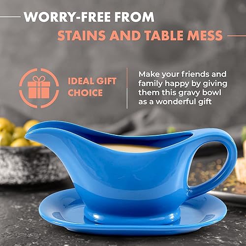 Miniatura 4 de Bruntmor - Recipiente y bandeja de cerámica para salsa, para aderezos de ensalada, leche, caldo, crema, apto para microondas y lavavajillas, 20